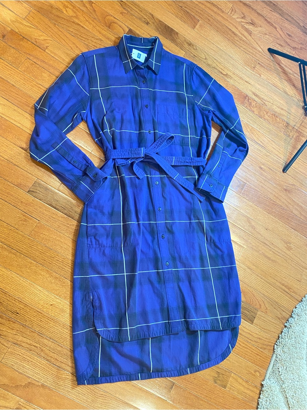 GAP Plaid Long-Sleeve Shirt Dress with Tie Waist NWT